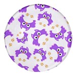 Purple Owl Pattern Background Round Glass Fridge Magnet (4 pack)