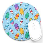 Cute Kawaii Ice Cream Seamless Pattern Round Mousepad