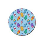 Cute Kawaii Ice Cream Seamless Pattern Rubber Coaster (Round)