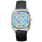 Cute Kawaii Ice Cream Seamless Pattern Square Metal Watch