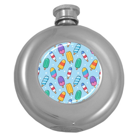 Cute Kawaii Ice Cream Seamless Pattern Round Hip Flask (5 oz) from ArtsNow.com Front
