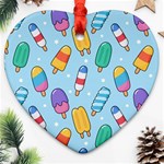 Cute Kawaii Ice Cream Seamless Pattern Heart Ornament (Two Sides)