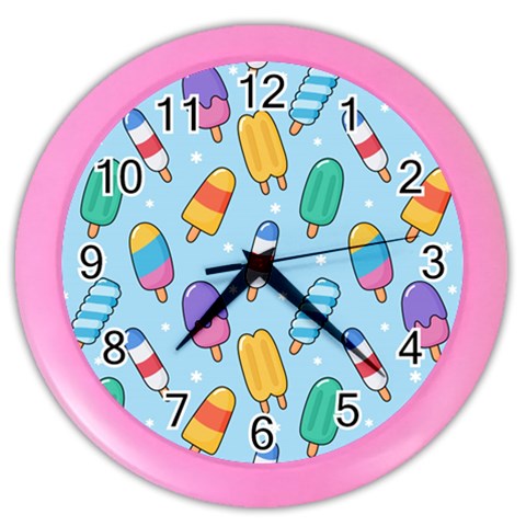 Cute Kawaii Ice Cream Seamless Pattern Color Wall Clock from ArtsNow.com Front