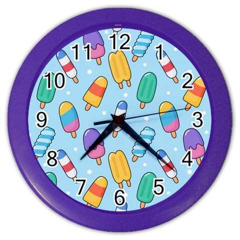 Cute Kawaii Ice Cream Seamless Pattern Color Wall Clock from ArtsNow.com Front