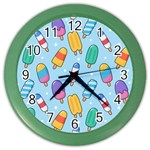 Cute Kawaii Ice Cream Seamless Pattern Color Wall Clock