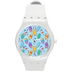 Cute Kawaii Ice Cream Seamless Pattern Round Plastic Sport Watch (M)