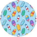 Cute Kawaii Ice Cream Seamless Pattern Wooden Bottle Opener (Round)