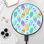Cute Kawaii Ice Cream Seamless Pattern Wireless Fast Charger(Black)