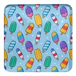 Cute Kawaii Ice Cream Seamless Pattern Square Glass Fridge Magnet (4 pack)