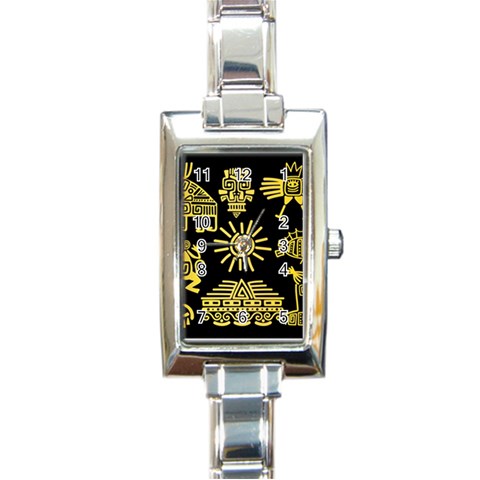Maya Style Gold Linear Totem Icons Rectangle Italian Charm Watch from ArtsNow.com Front