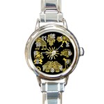 Maya Style Gold Linear Totem Icons Round Italian Charm Watch