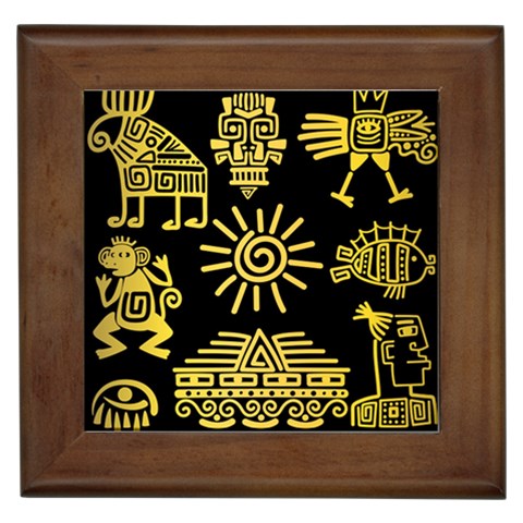 Maya Style Gold Linear Totem Icons Framed Tile from ArtsNow.com Front