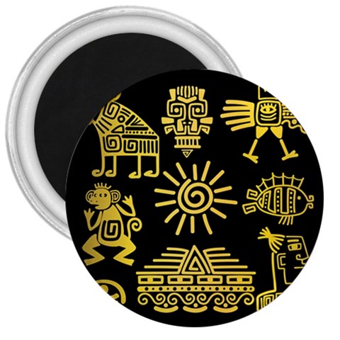 Maya Style Gold Linear Totem Icons 3  Magnets from ArtsNow.com Front