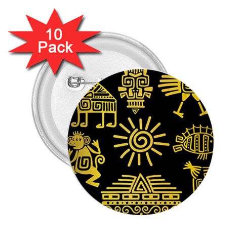 Maya Style Gold Linear Totem Icons 2.25  Buttons (10 pack)  from ArtsNow.com Front