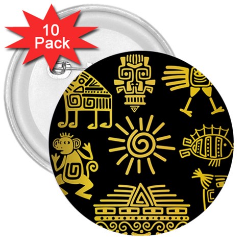 Maya Style Gold Linear Totem Icons 3  Buttons (10 pack)  from ArtsNow.com Front