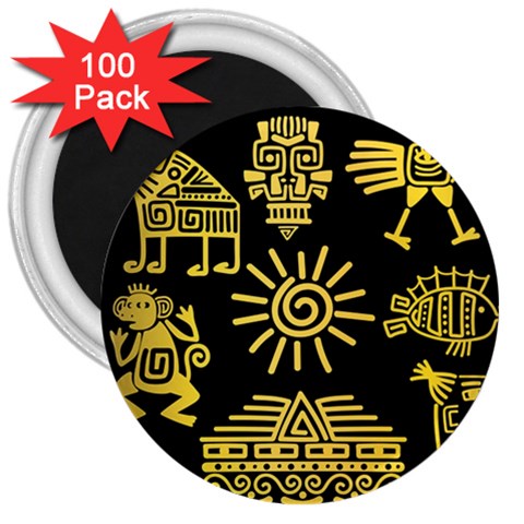 Maya Style Gold Linear Totem Icons 3  Magnets (100 pack) from ArtsNow.com Front