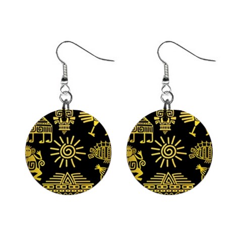 Maya Style Gold Linear Totem Icons Mini Button Earrings from ArtsNow.com Front