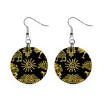 Maya Style Gold Linear Totem Icons Mini Button Earrings