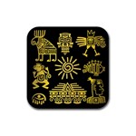 Maya Style Gold Linear Totem Icons Rubber Square Coaster (4 pack)