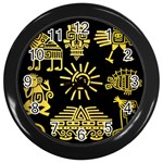 Maya Style Gold Linear Totem Icons Wall Clock (Black)