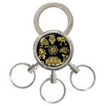 Maya Style Gold Linear Totem Icons 3-Ring Key Chain