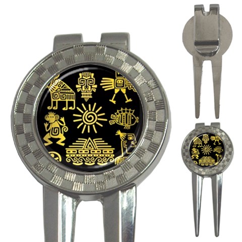 Maya Style Gold Linear Totem Icons 3 Front