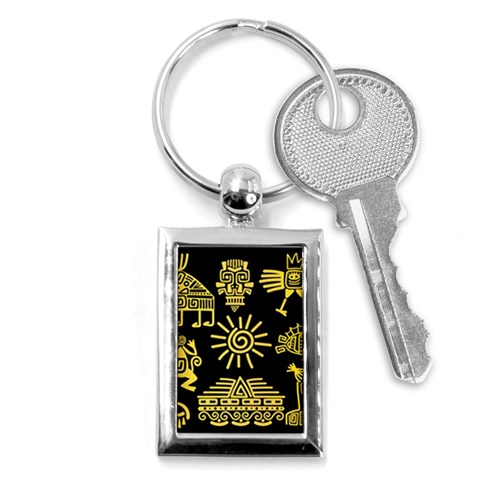 Maya Style Gold Linear Totem Icons Key Chain (Rectangle) from ArtsNow.com Front