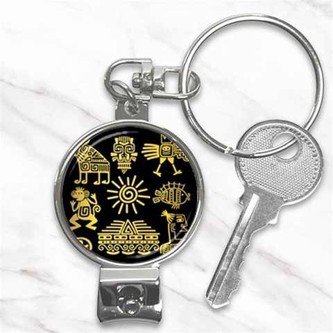Maya Style Gold Linear Totem Icons Nail Clippers Key Chain from ArtsNow.com Front