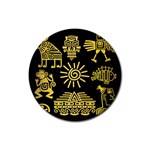 Maya Style Gold Linear Totem Icons Rubber Coaster (Round)