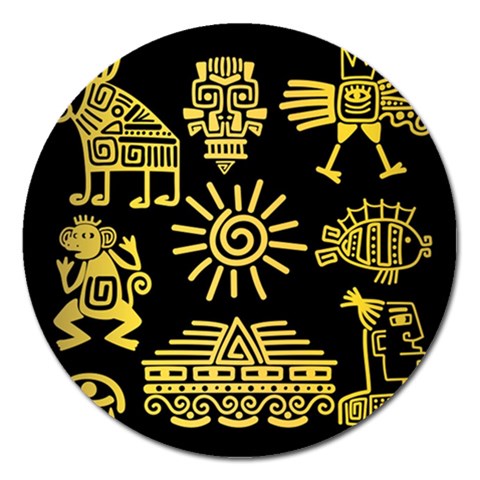 Maya Style Gold Linear Totem Icons Magnet 5  (Round) from ArtsNow.com Front