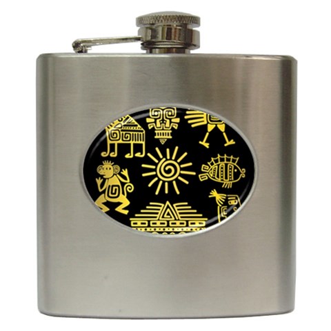 Maya Style Gold Linear Totem Icons Hip Flask (6 oz) from ArtsNow.com Front