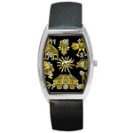 Maya Style Gold Linear Totem Icons Barrel Style Metal Watch