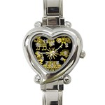 Maya Style Gold Linear Totem Icons Heart Italian Charm Watch