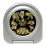 Maya Style Gold Linear Totem Icons Travel Alarm Clock