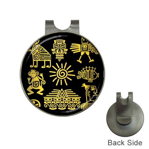 Maya Style Gold Linear Totem Icons Hat Clips with Golf Markers from ArtsNow.com Front