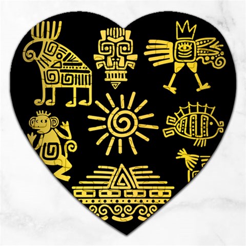 Maya Style Gold Linear Totem Icons Jigsaw Puzzle (Heart) from ArtsNow.com Front