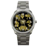 Maya Style Gold Linear Totem Icons Sport Metal Watch