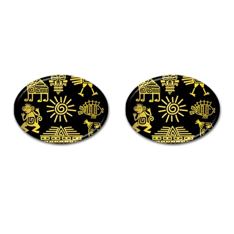 Maya Style Gold Linear Totem Icons Cufflinks (Oval) from ArtsNow.com Front(Pair)