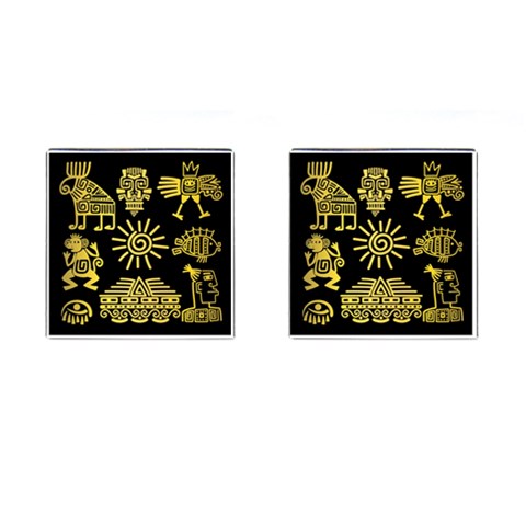 Maya Style Gold Linear Totem Icons Cufflinks (Square) from ArtsNow.com Front(Pair)