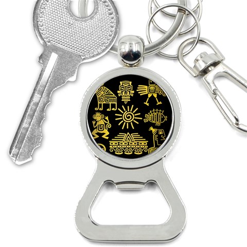 Maya Style Gold Linear Totem Icons Bottle Opener Key Chain from ArtsNow.com Front