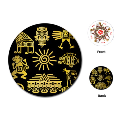 Maya Style Gold Linear Totem Icons Playing Cards Single Design (Round) from ArtsNow.com Front
