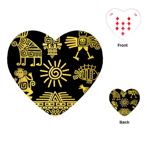 Maya Style Gold Linear Totem Icons Playing Cards Single Design (Heart) from ArtsNow.com Front