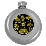 Maya Style Gold Linear Totem Icons Round Hip Flask (5 oz)