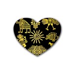 Maya Style Gold Linear Totem Icons Rubber Coaster (Heart)