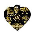 Maya Style Gold Linear Totem Icons Dog Tag Heart (One Side)