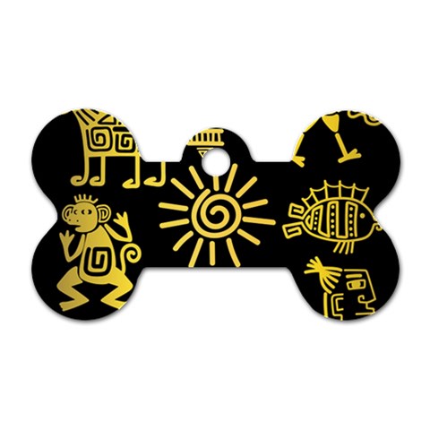 Maya Style Gold Linear Totem Icons Dog Tag Bone (One Side) from ArtsNow.com Front