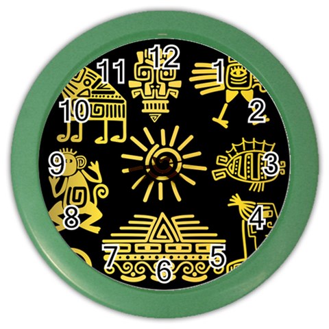 Maya Style Gold Linear Totem Icons Color Wall Clock from ArtsNow.com Front