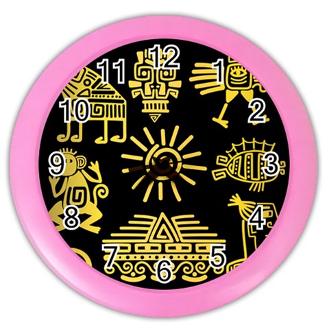 Maya Style Gold Linear Totem Icons Color Wall Clock from ArtsNow.com Front