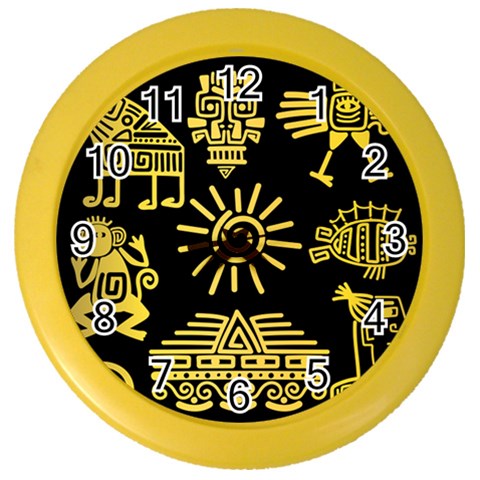 Maya Style Gold Linear Totem Icons Color Wall Clock from ArtsNow.com Front
