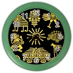 Maya Style Gold Linear Totem Icons Color Wall Clock